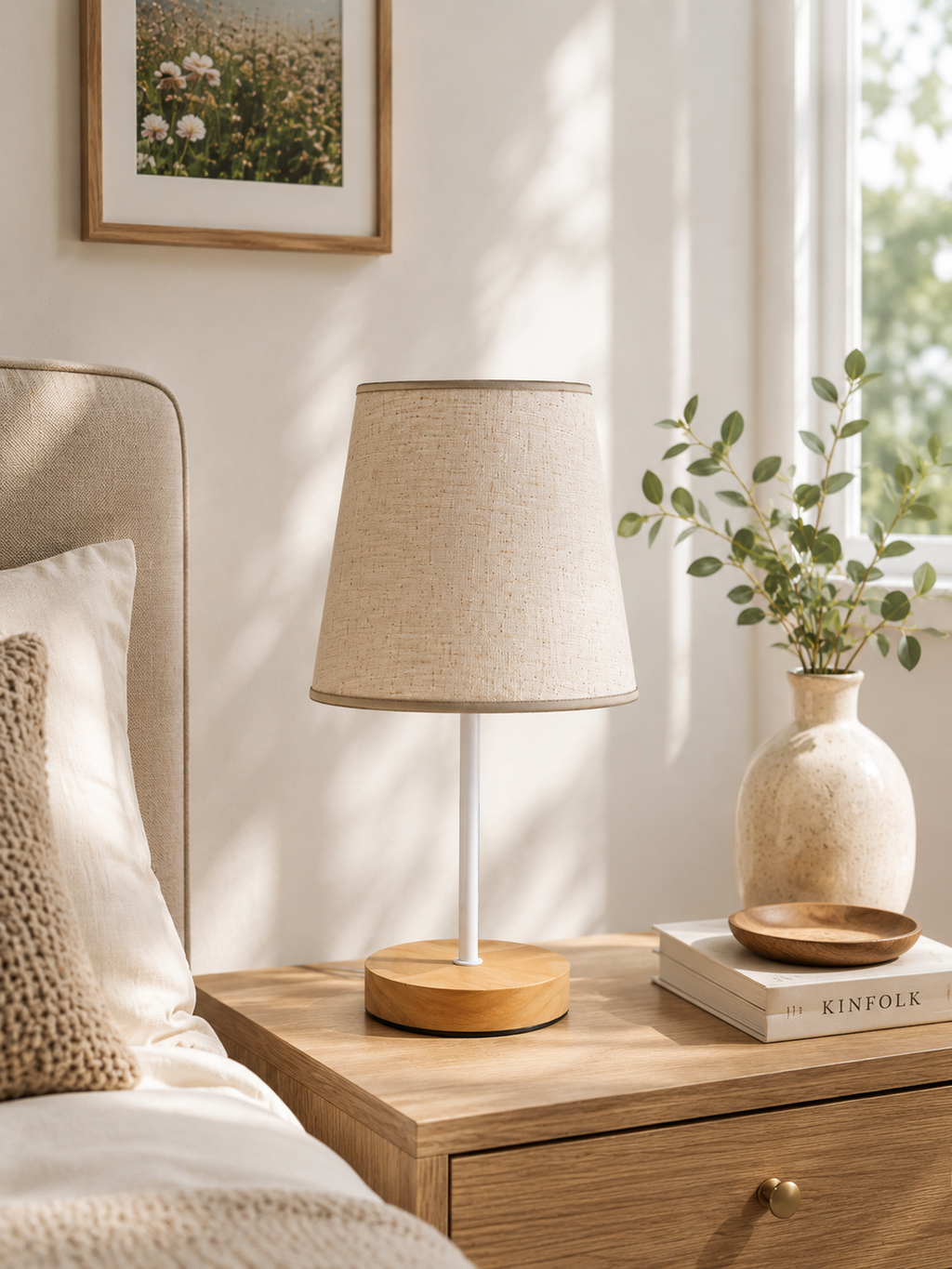 LumiLinen™ Solid Wood Bedside Lamp