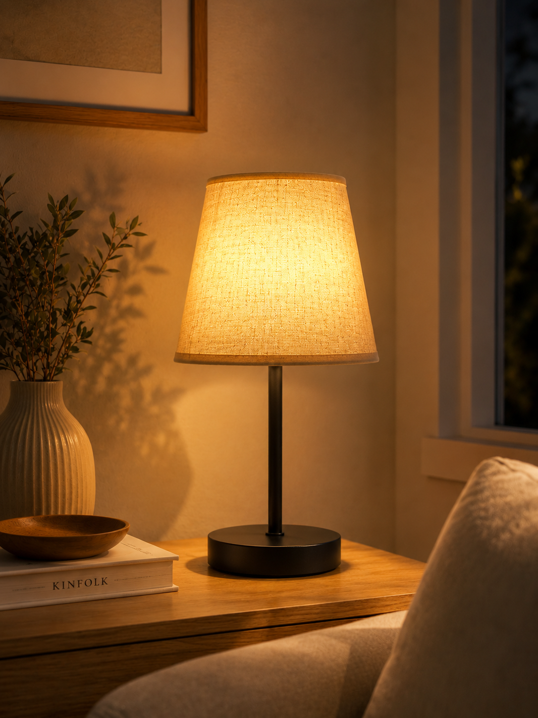 LumiLinen™ Solid Wood Bedside Lamp
