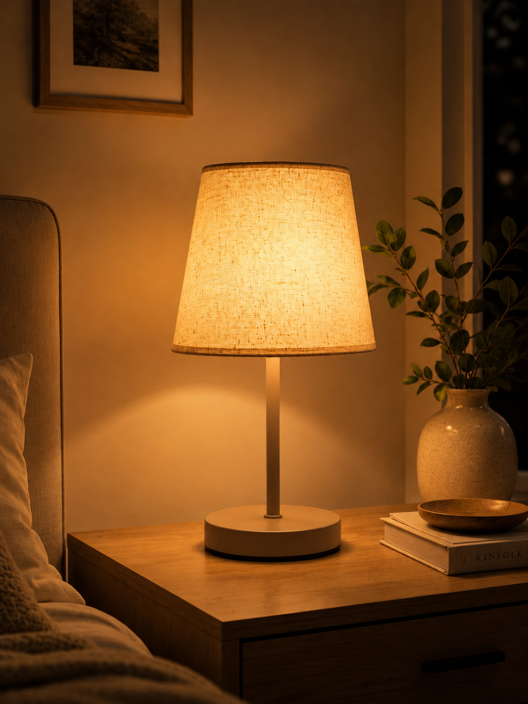 LumiLinen™ Solid Wood Bedside Lamp