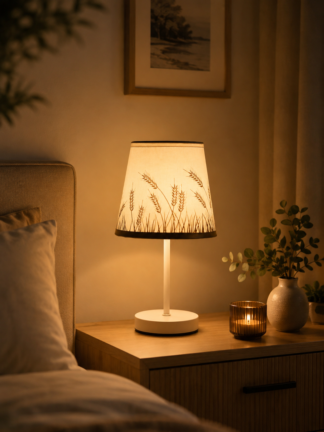 LumiLinen™ Solid Wood Bedside Lamp