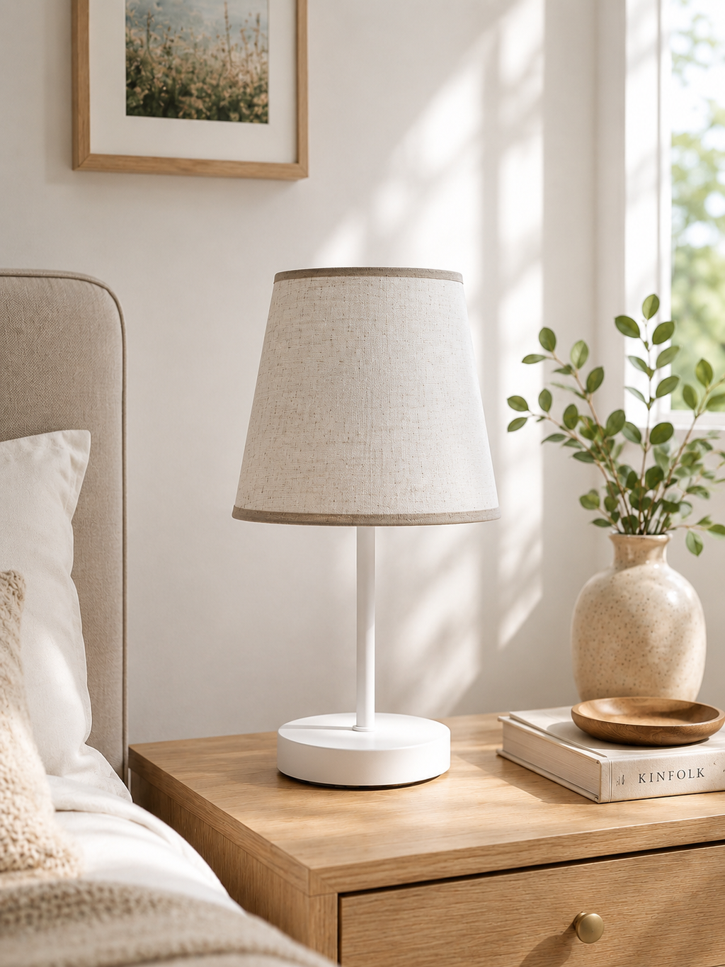 LumiLinen™ Solid Wood Bedside Lamp