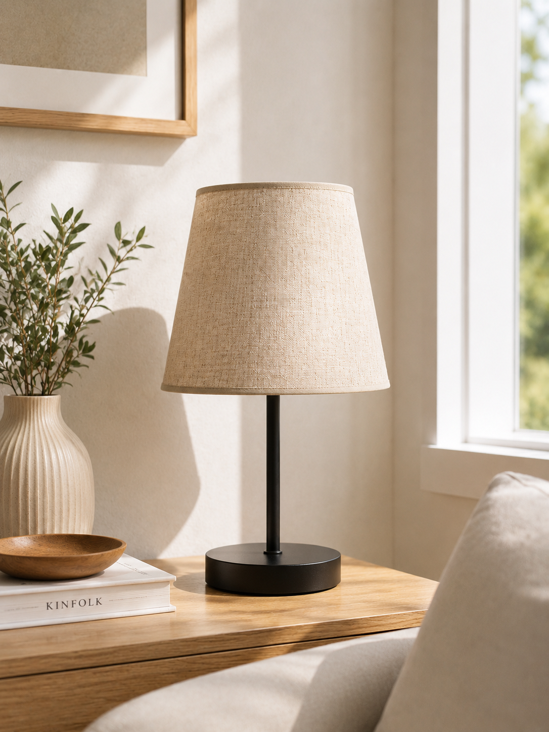 LumiLinen™ Solid Wood Bedside Lamp