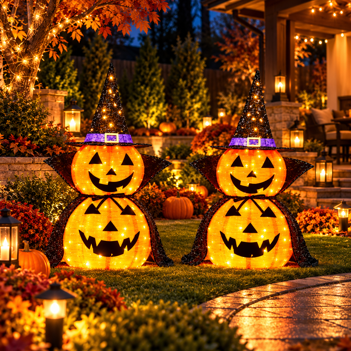 Halloween Glow Pumpkin Duo™ – 2-Piece 3FT Lighted Decor Set