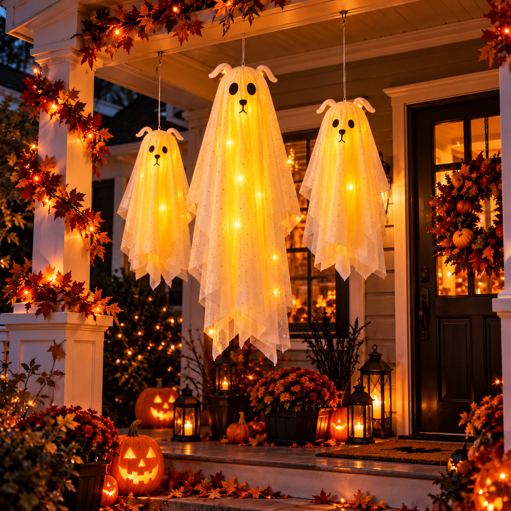 Nestora™ Glowing Ghost Trio – 3-Pack Halloween Hanging Decor