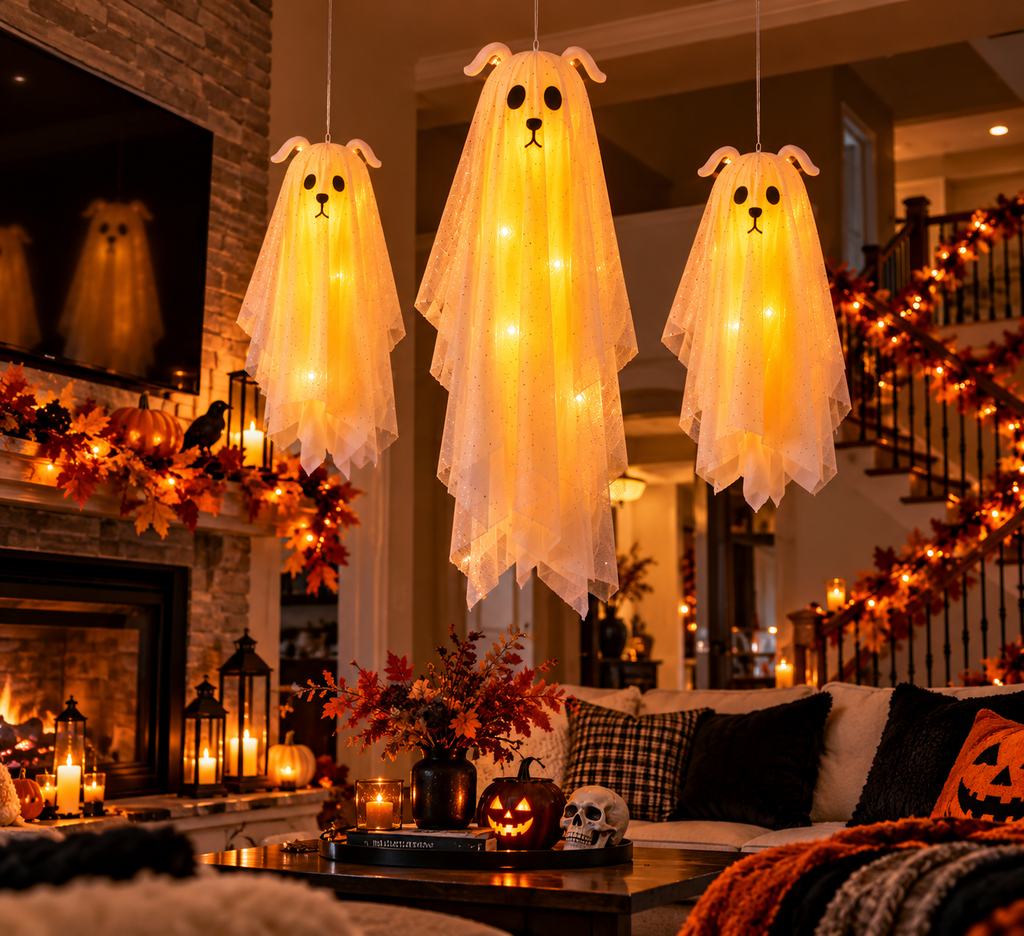 Nestora™ Glowing Ghost Trio – 3-Pack Halloween Hanging Decor