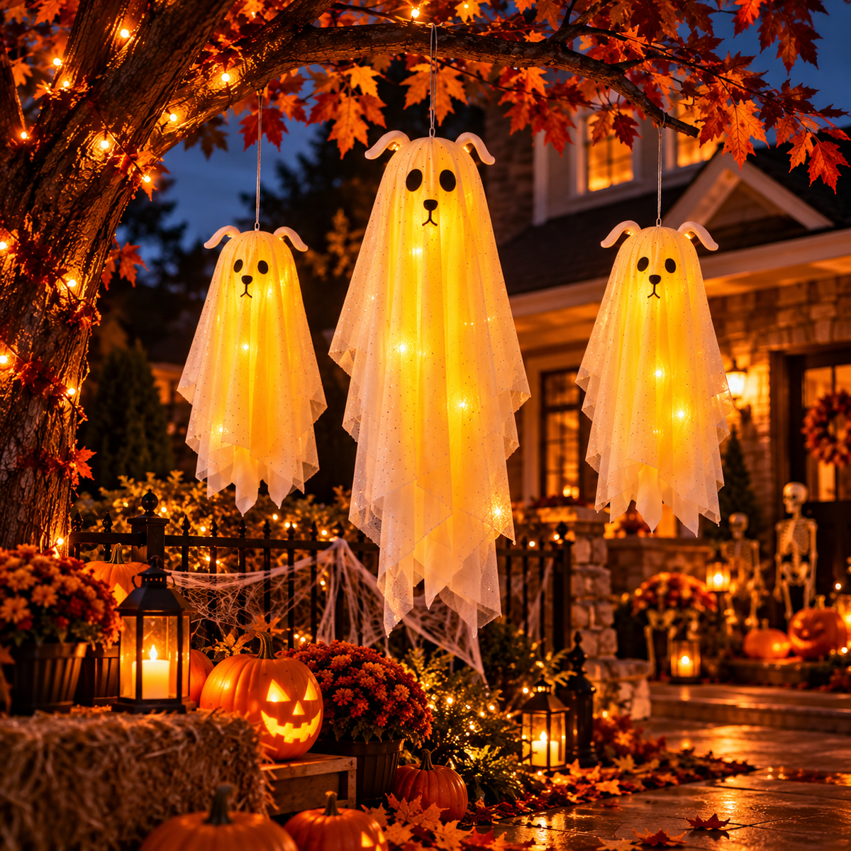 Nestora™ Glowing Ghost Trio – 3-Pack Halloween Hanging Decor