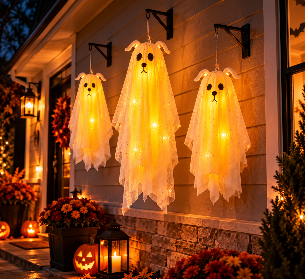 Nestora™ Glowing Ghost Trio – 3-Pack Halloween Hanging Decor
