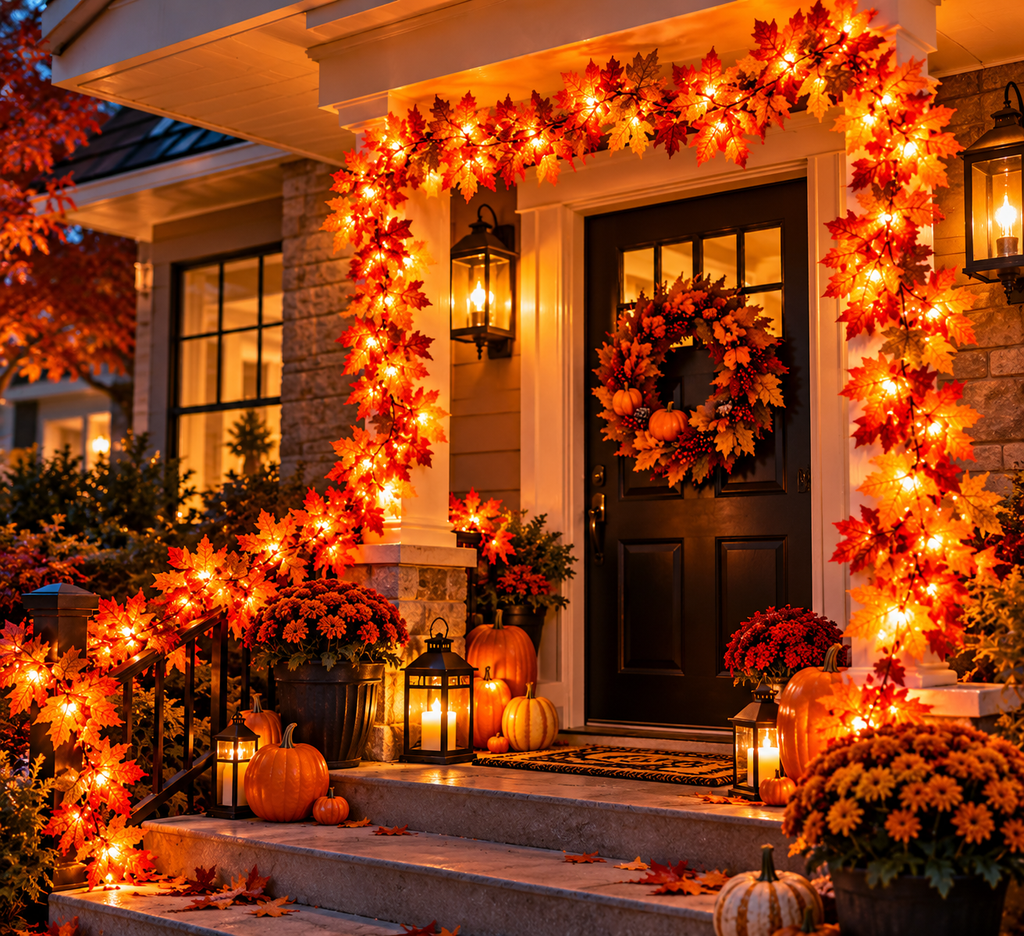 Nestora™ Autumn Glow Garland Set – 3-Pack 30FT LED Maple Leaves