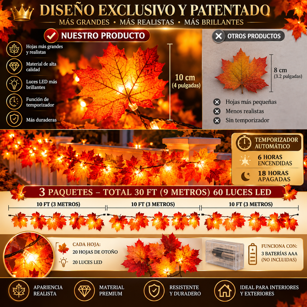 Nestora™ Autumn Glow Garland Set – 3-Pack 30FT LED Maple Leaves