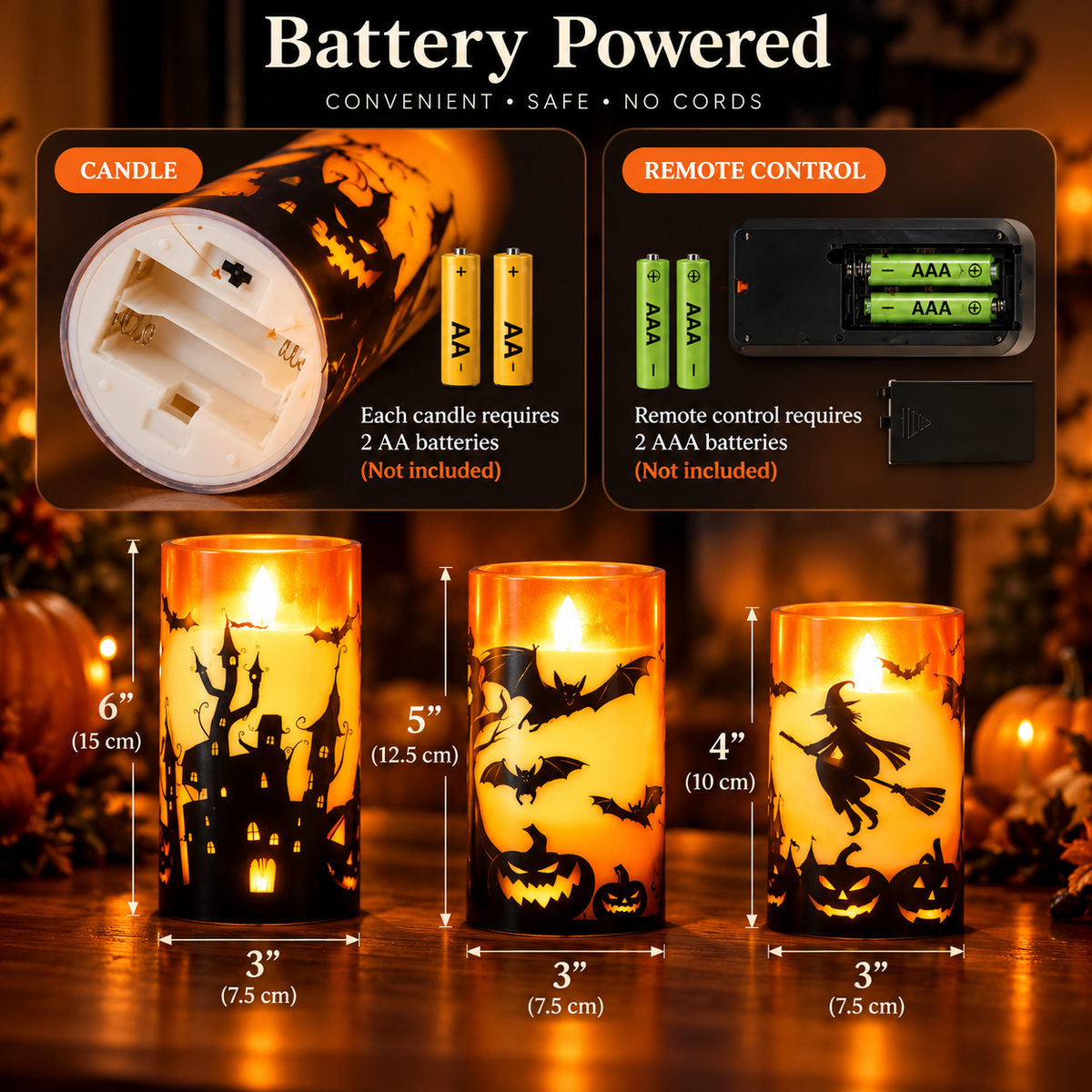 Nestora™ Haunted Glow Candle Trio – 3-Piece LED Halloween Candle Set