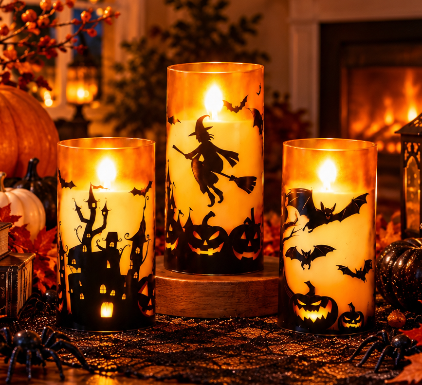 Nestora™ Haunted Glow Candle Trio – 3-Piece LED Halloween Candle Set